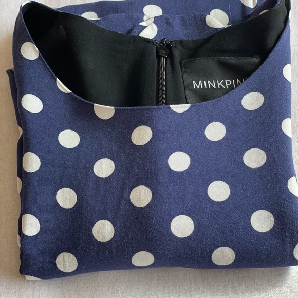 MINKPINK Women’s Blue with White Polka Dots Dress. Scalloped hem. 100% Viscose - Picture 12 of 14